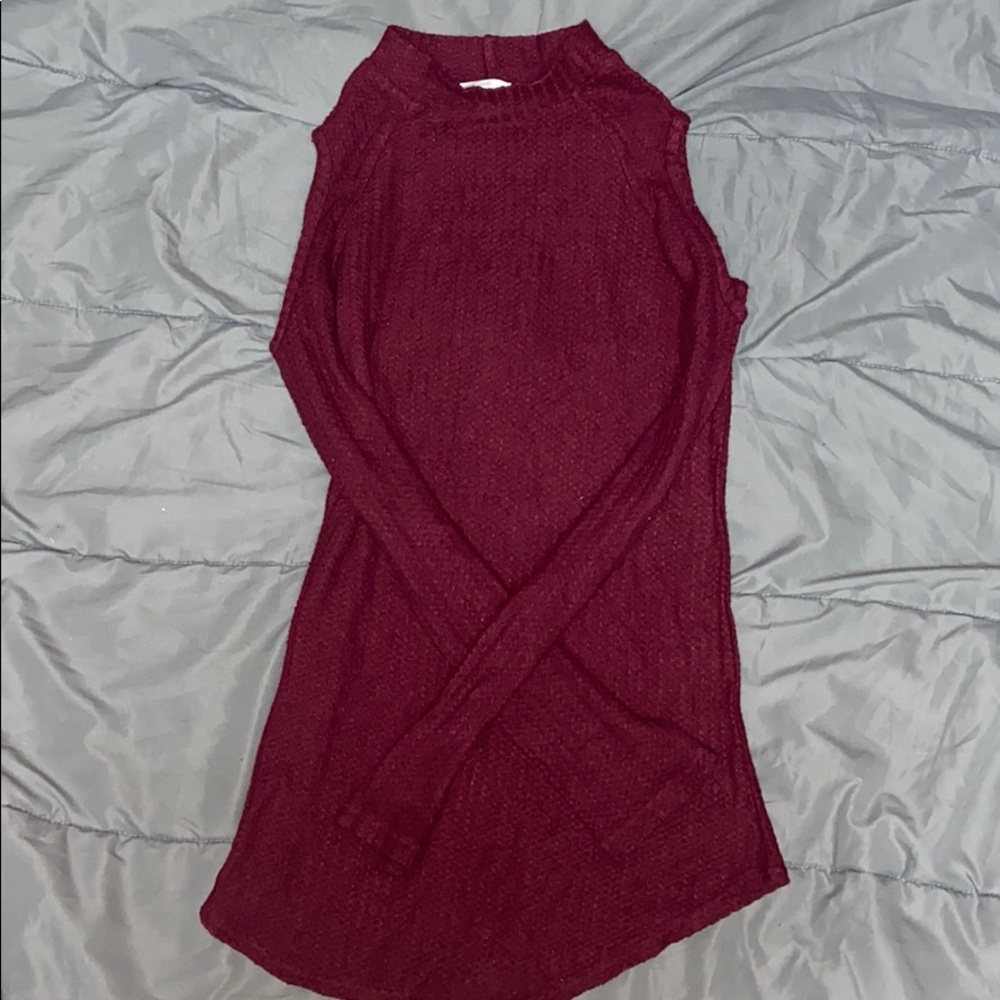 Maroon Decree Mock Neck Tunic Peep Hole Sweater
